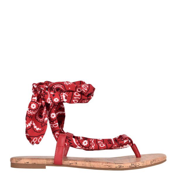 Nine West Trap Ankle Wrap Red Flat Sandals | South Africa 93F96-9Z71